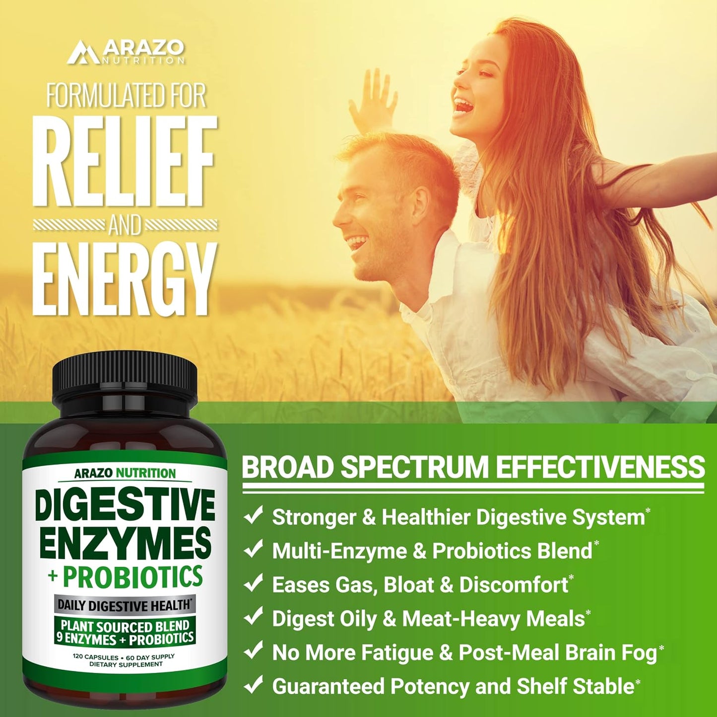 Digestive Enzymes with Probiotics - Multi Enzyme Nutritional Supplement - Acidophilus Bromelain Papaya Papain Lipase & Lactase - Improve Digestion - 120 Pills - Arazo Nutrition Gsupps Australia