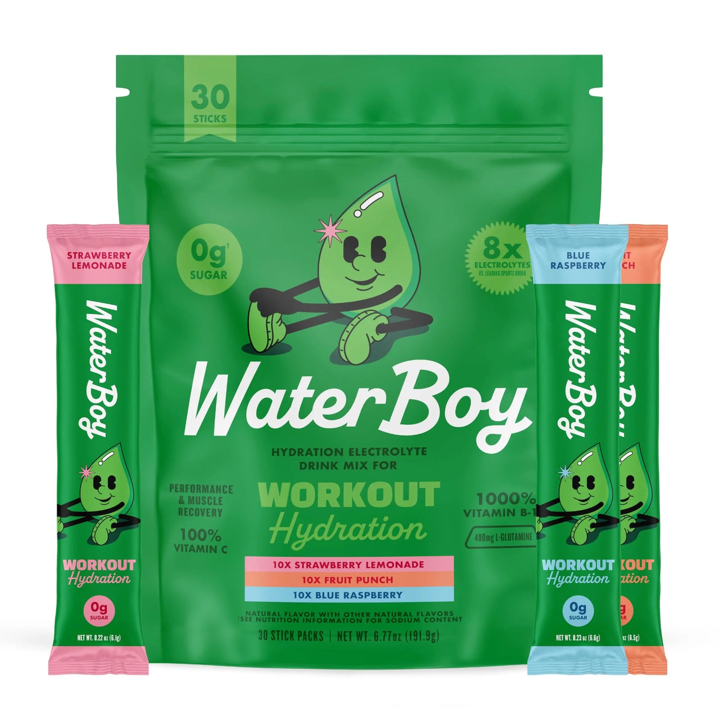 Waterboy Workout Hydration | 2,960mg Sugar Free Electrolyte Powder Packets | L-Glutamine + Vitamins | No Sugar, All Natural, Gluten Free (Variety) Waterboy