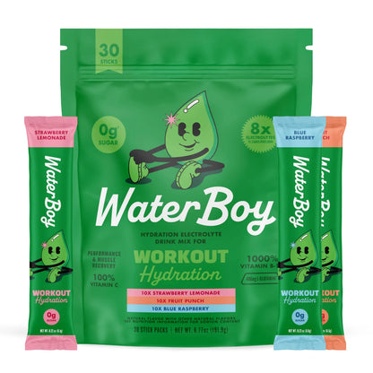 Waterboy Workout Hydration | 2,960mg Sugar Free Electrolyte Powder Packets | L-Glutamine + Vitamins | No Sugar, All Natural, Gluten Free (Variety) Waterboy
