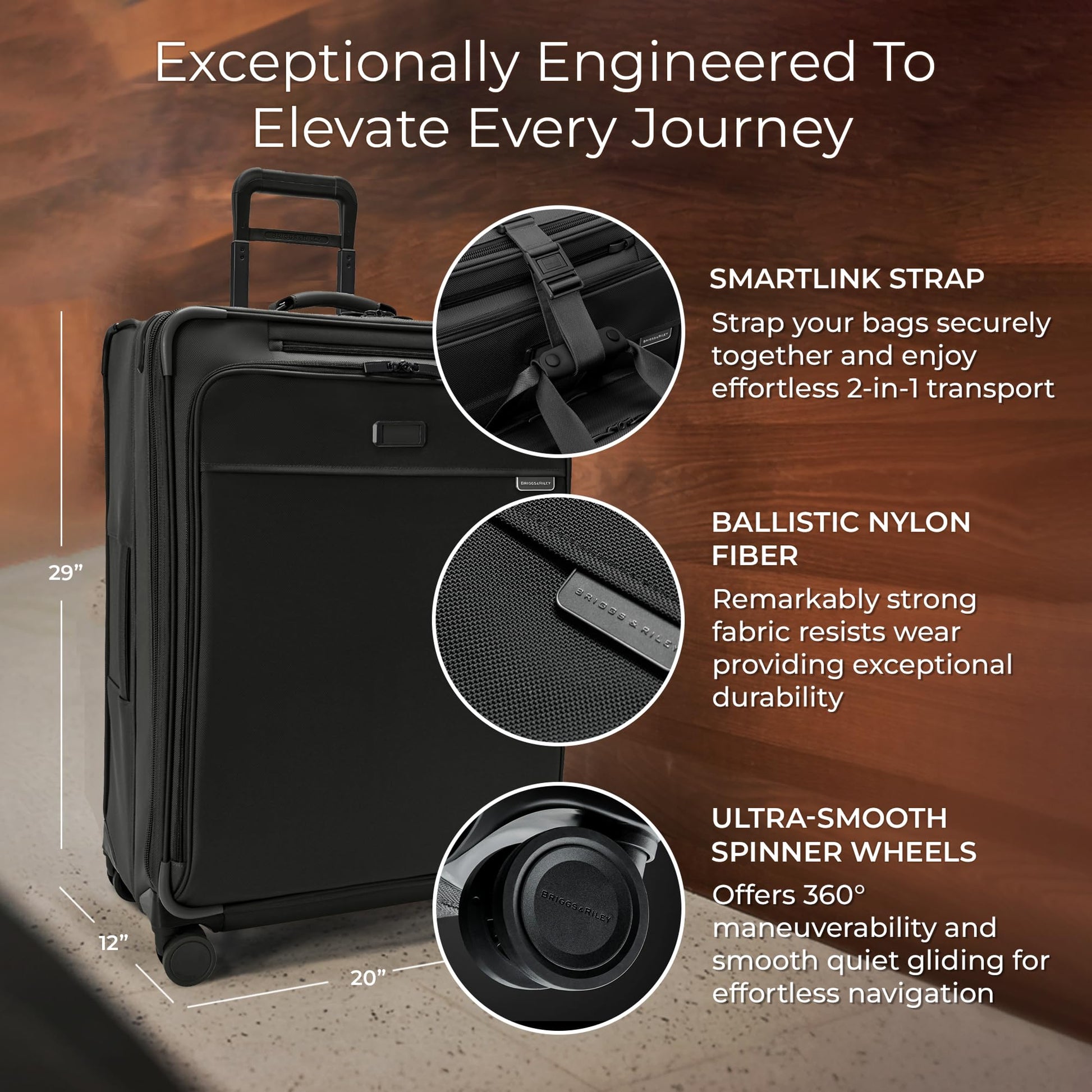 Briggs & Riley Essential 22" Carry On Expandable Spinner - Luggage for Travel, Suitcases with Wheels, Softside Rolling Bag for Men & Women, Self-Repairing Zipper - Baseline Collection, Black Gsupps Australia