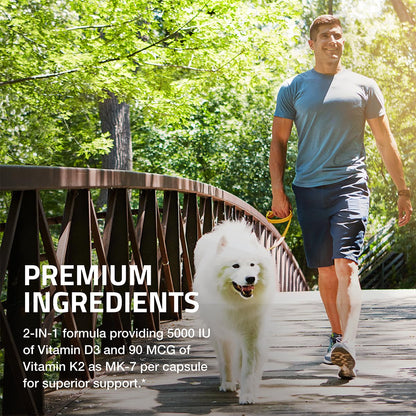 Bronson Vitamin K2 D3 (MK7) Supplement Non-GMO Formula Vitamin D3 5000IU (125 mcg) & 90 mcg K2 MK-7 Bronson
