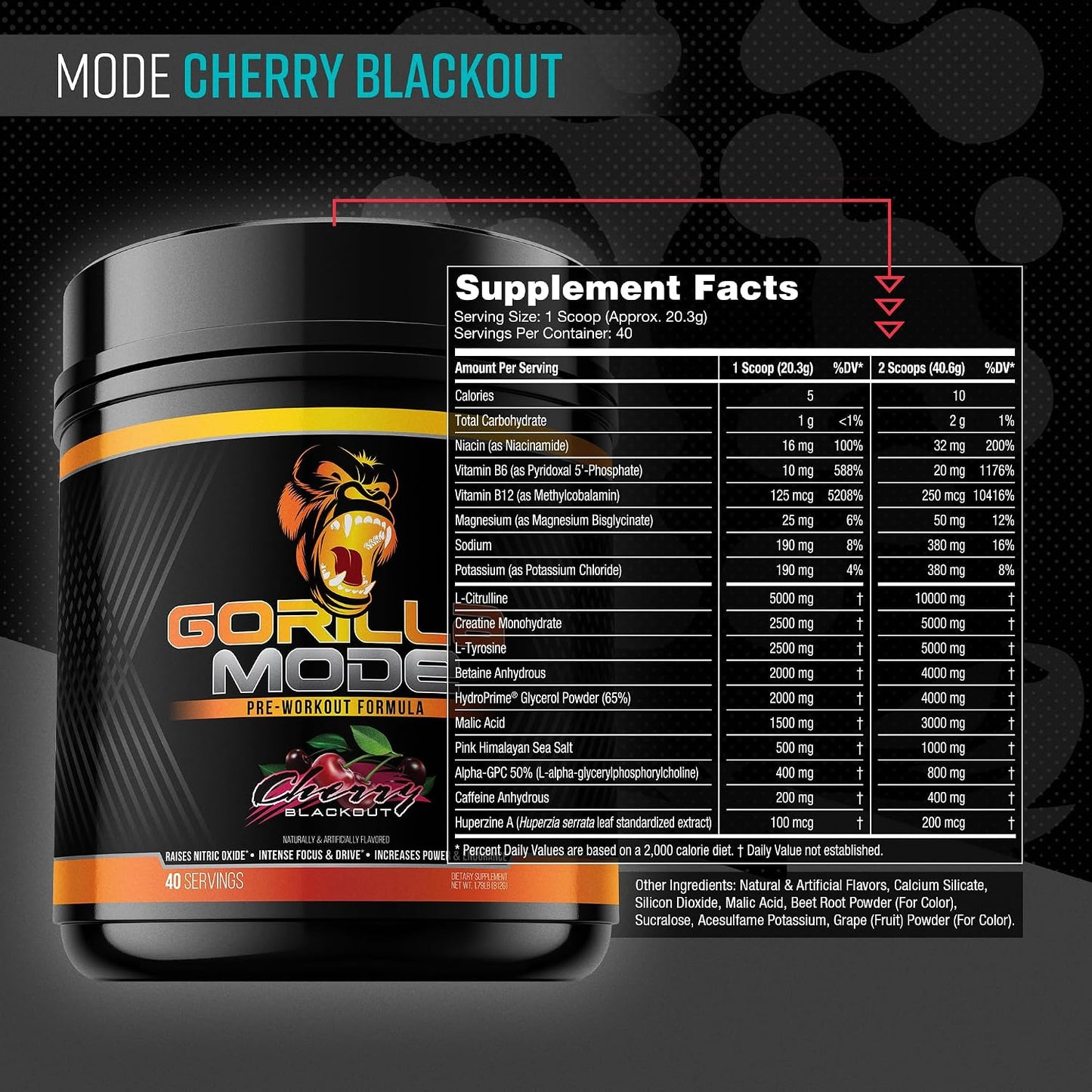 Gorilla Mode Pre Workout & Gorilla Mode Nitric Upgraded Stimulant - Best Tasting & Most Effective Stimulant Free Pre-Workout | Massive Pump | Laser Focus Energy Power (Cherry Blackout)