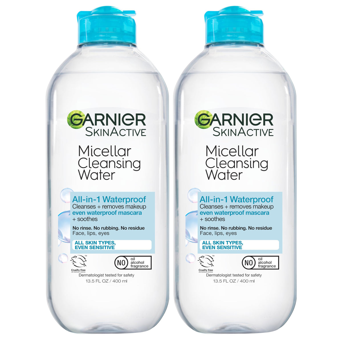 Garnier Micellar Water for Waterproof Makeup, Hydrating Facial Cleanser & Makeup Remover, Suitable for Sensitive Skin, Vegan, Cruelty Free, 13.5 Fl Oz (400mL), 2 Count Garnier