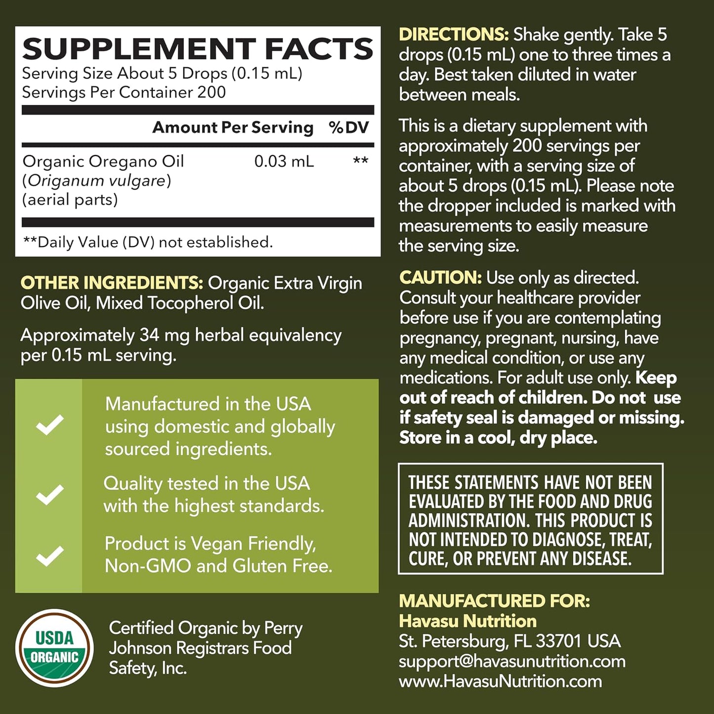 Organic Oil of Oregano Drops, 200 Servings, 1 Fl Oz High Strength Carvacrol | Oregano Oil Liquid Drops for Daily and Seasonal Immune Support, 6 Month Supply, Alcohol Free, Non-GMO, USDA Certified, Vegan Gsupps Australia