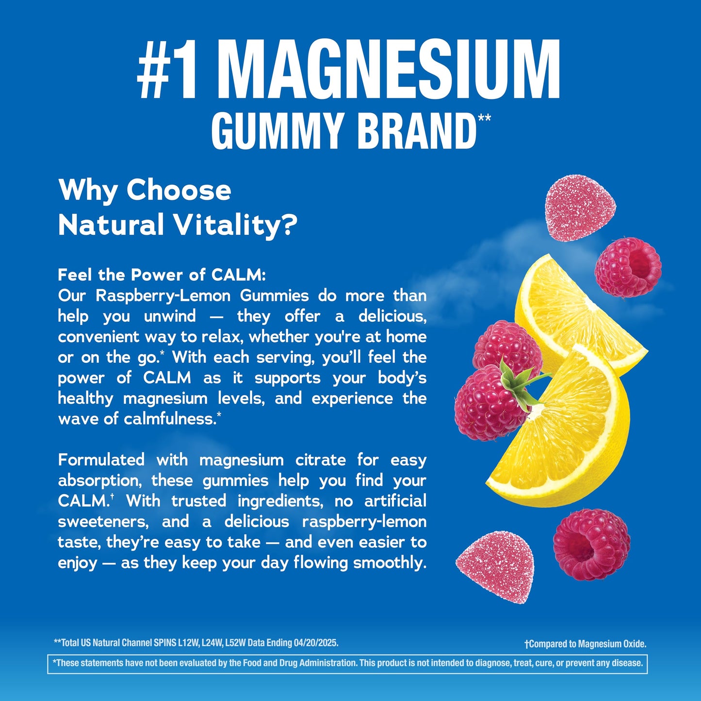 Natural Vitality Calm, Magnesium Citrate Supplement, Stress Relief Gummies, Supports a Healthy Response to Stress, Gluten Free Natural Vitality