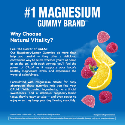 Natural Vitality Calm, Magnesium Citrate Supplement, Stress Relief Gummies, Supports a Healthy Response to Stress, Gluten Free Natural Vitality