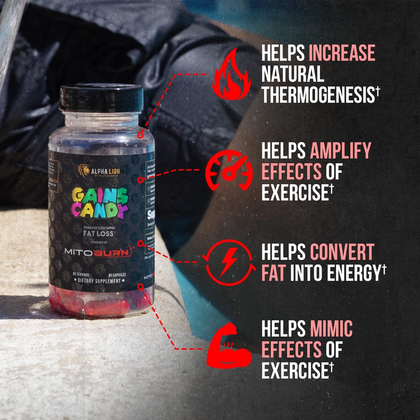 ALPHA LION Gains Candy, Pills that Support Weight Loss, Energy Supplements, 100% Natural Extract, Calorie Burning, Regulates Healthy Metabolism, 60 Capsules (Fat Loss - CaloriBurn®)
