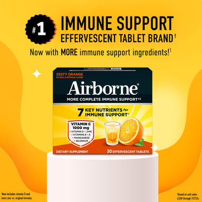 Airborne 1000mg Vitamin C with Vitamin D & Zinc, Sugar Free Multivitamin Immune Support Supplement, Antioxidants Vitamins A C & Vitamin E Airborne