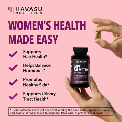 Saw Palmetto for Women with Bitoin 5000mcg Per Serving, 30-Day Supply | Vegan, Non-GMO DHT Blocker for Women for Hair, Skin and Nails, Saw Palmetto Extract with Biotin for Thicker Looking Hair Gsupps Australia
