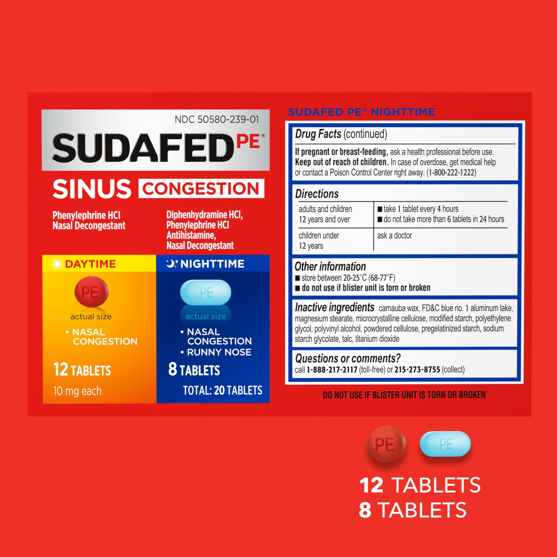 Sudafed PE Sinus Congestion Day + Night Maximum Strength Decongestant & Antihistamine Tablets with Phenylephrine HCl & Diphenhydramine HCl, Helps Nasal & Sinus Pressure & Congestion, 20 ct Sudafed buy australia supplements