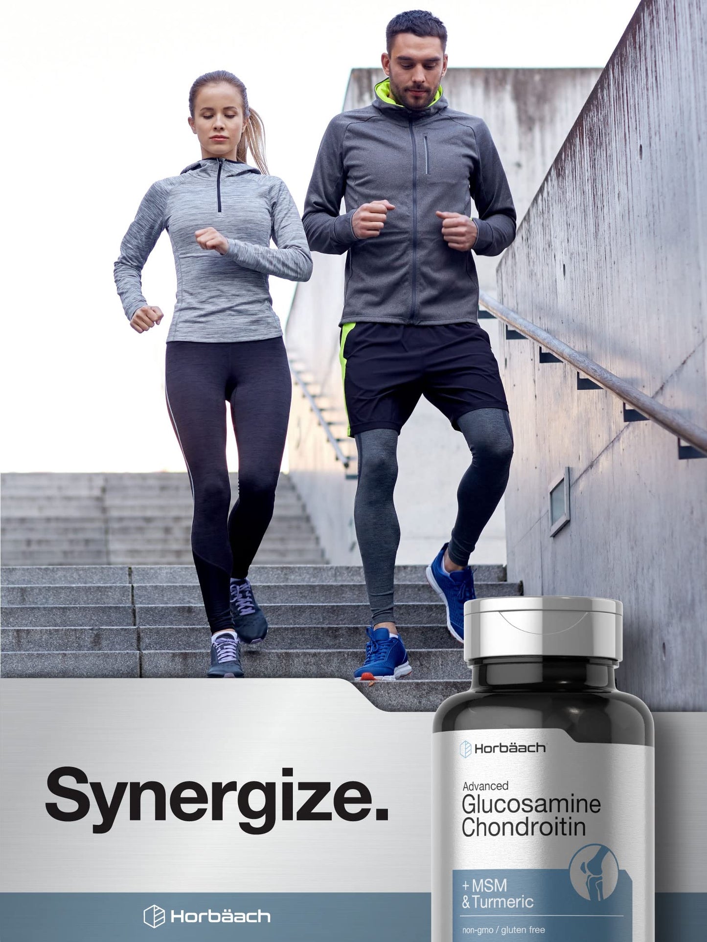 Horbäach Glucosamine Chondroitin | Plus MSM & Turmeric | 180 Coated Caplets | Non-GMO, Gluten Free Supplement Horbäach