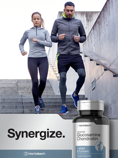 Horbäach Glucosamine Chondroitin | Plus MSM & Turmeric | 180 Coated Caplets | Non-GMO, Gluten Free Supplement Horbäach