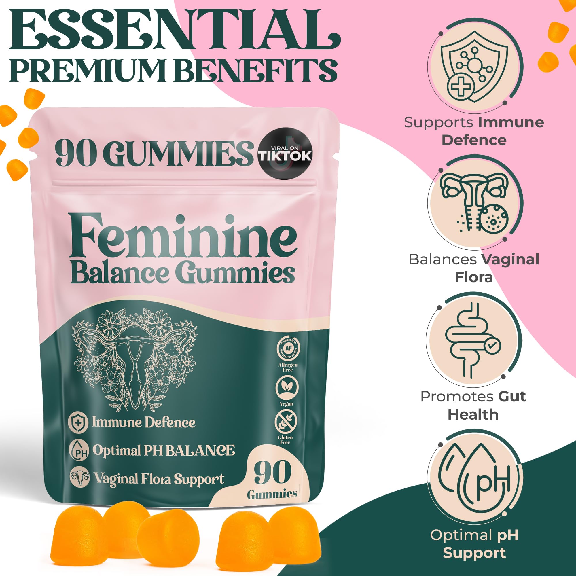 ORGANIC UPLIFT Premium Feminine Balance Gummies - for Women’s Health & Wellness - Immune Support - Vegan, Gluten-Free - Hawaiian Pineapple - 90 Gummies - 45 Servings ORGANIC UPLIFT buy australia supplements