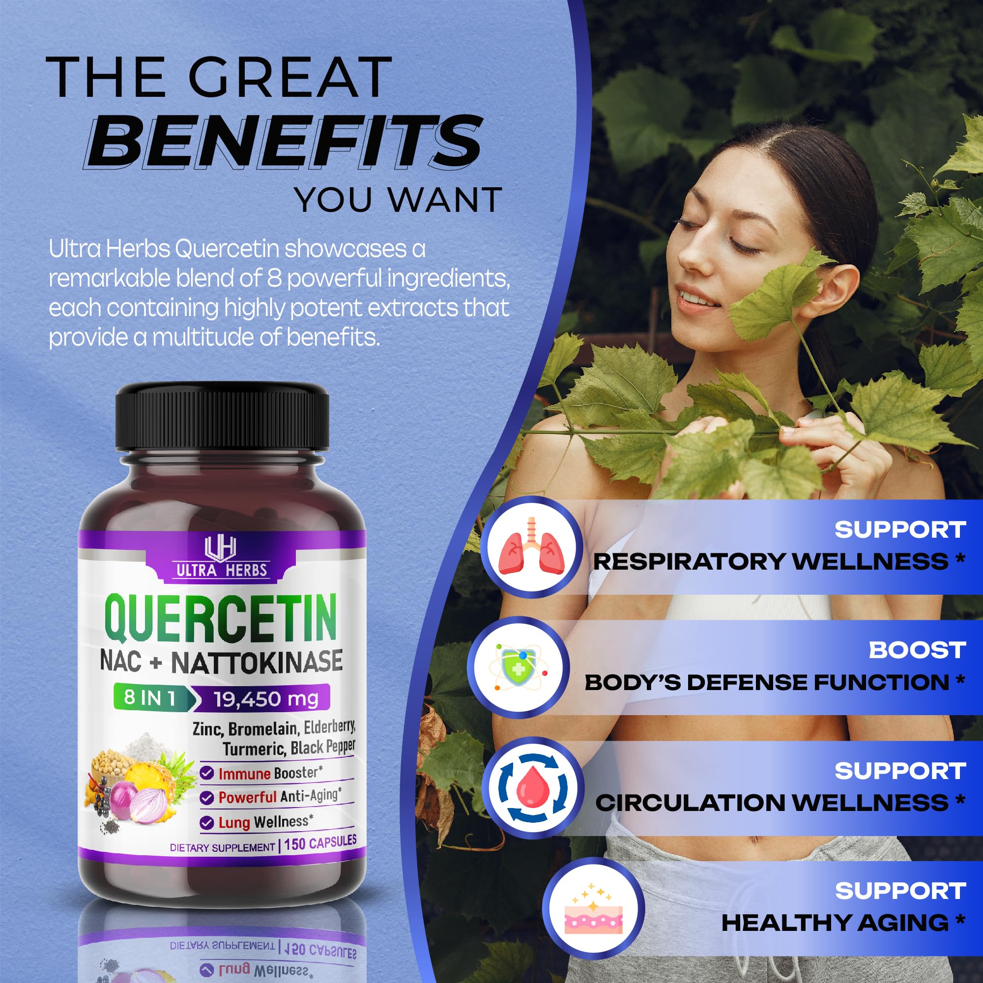 Quercetin 19,450mg 8 IN 1 with NAC, Nattokinase, Zinc, Bromelain, Elderberry, Turmeric ULTRA HERBS buy australia supplements