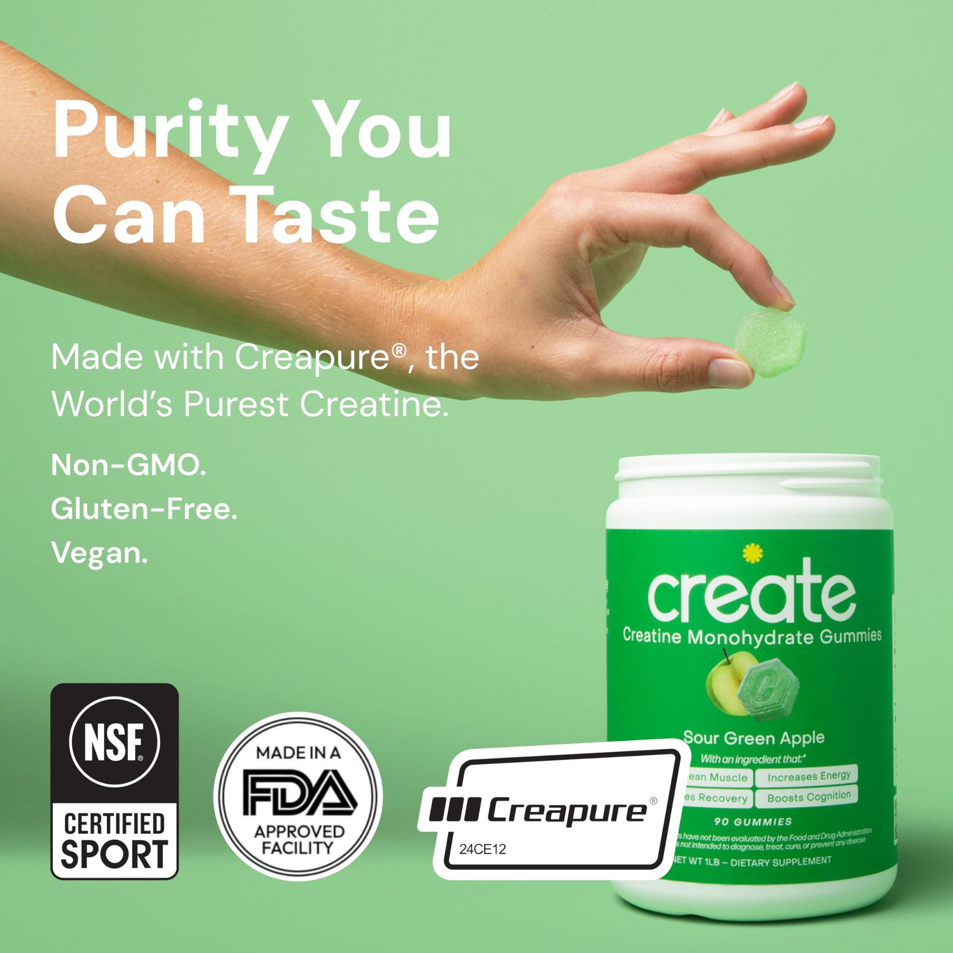 Create Creatine Monohydrate Gummies for Men & Women, Boost Focus, Strength, and Endurance, Anti-Melting Formula, Vegan, Gluten-Free, Non-GMO, 1.5g of Creatine per Gummy (Sour Green Apple) Create buy australia supplements