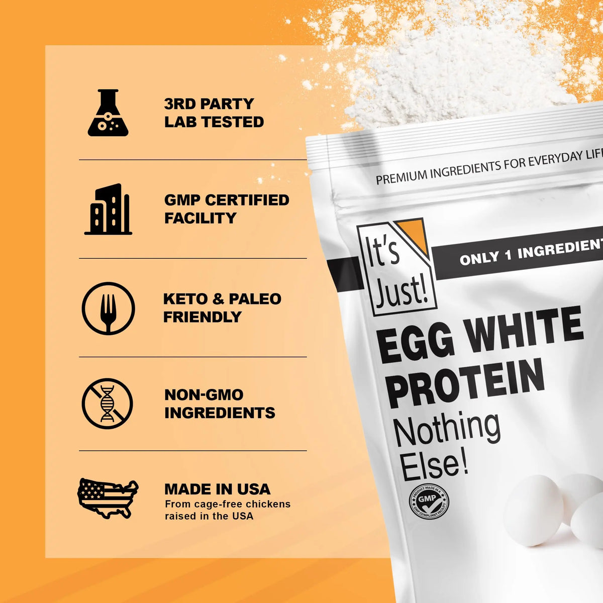 It's Just! - Egg White Protein Powder, Made in USA from Cage-Free Eggs, Dried Egg Whites (Unflavored, 8oz) It's Just!