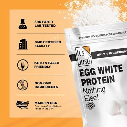 It's Just! - Egg White Protein Powder, Made in USA from Cage-Free Eggs, Dried Egg Whites (Unflavored, 8oz) It's Just!