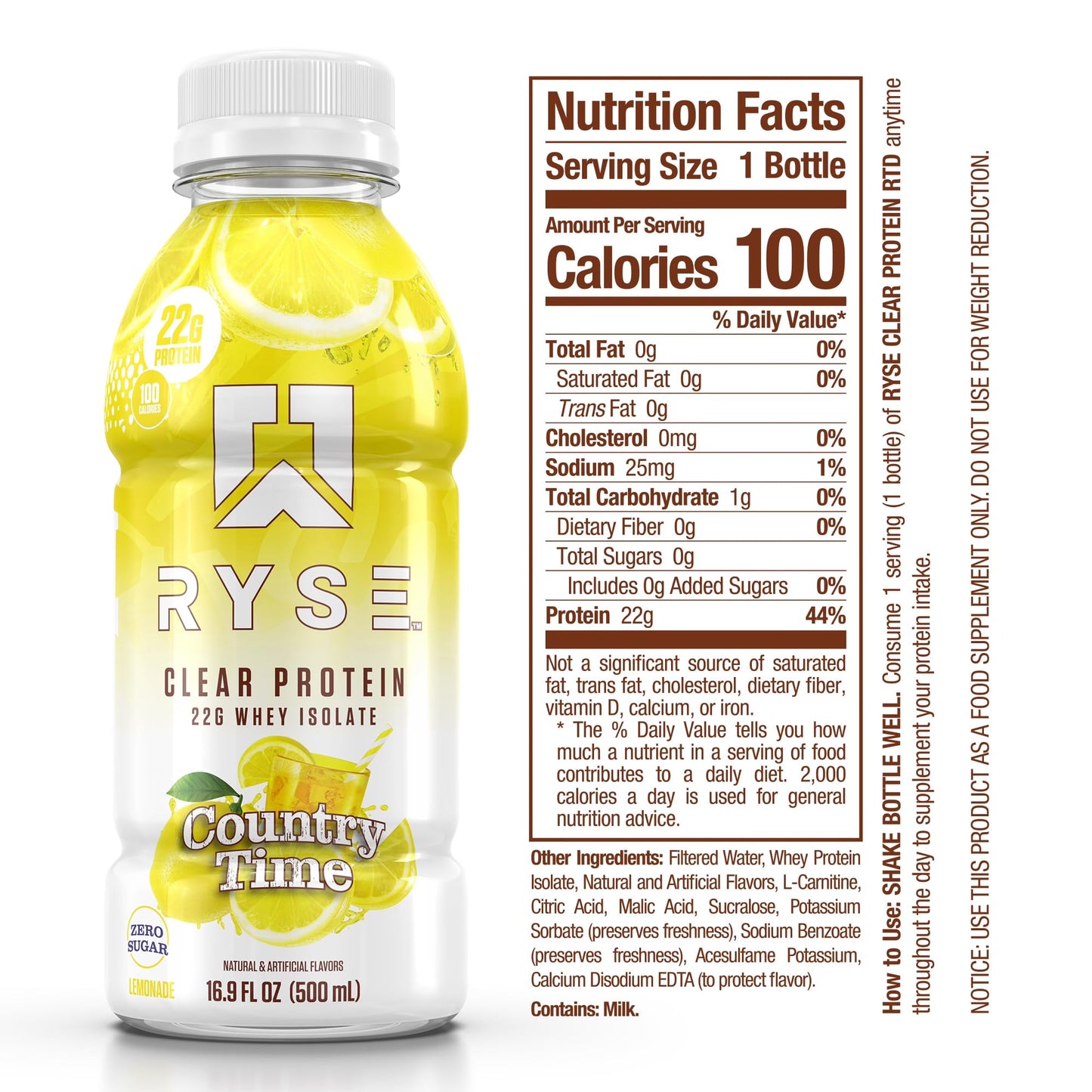 RYSE Clear Protein Drink - Variety Pack - 100 Calories, 22g Whey Isolate Protein Shake, Sugar-Free, 0g Fat & Lactose-Free - Refreshing Ready-to-Drink Beverage - 16.9 fl oz Bottles (12-Pack)