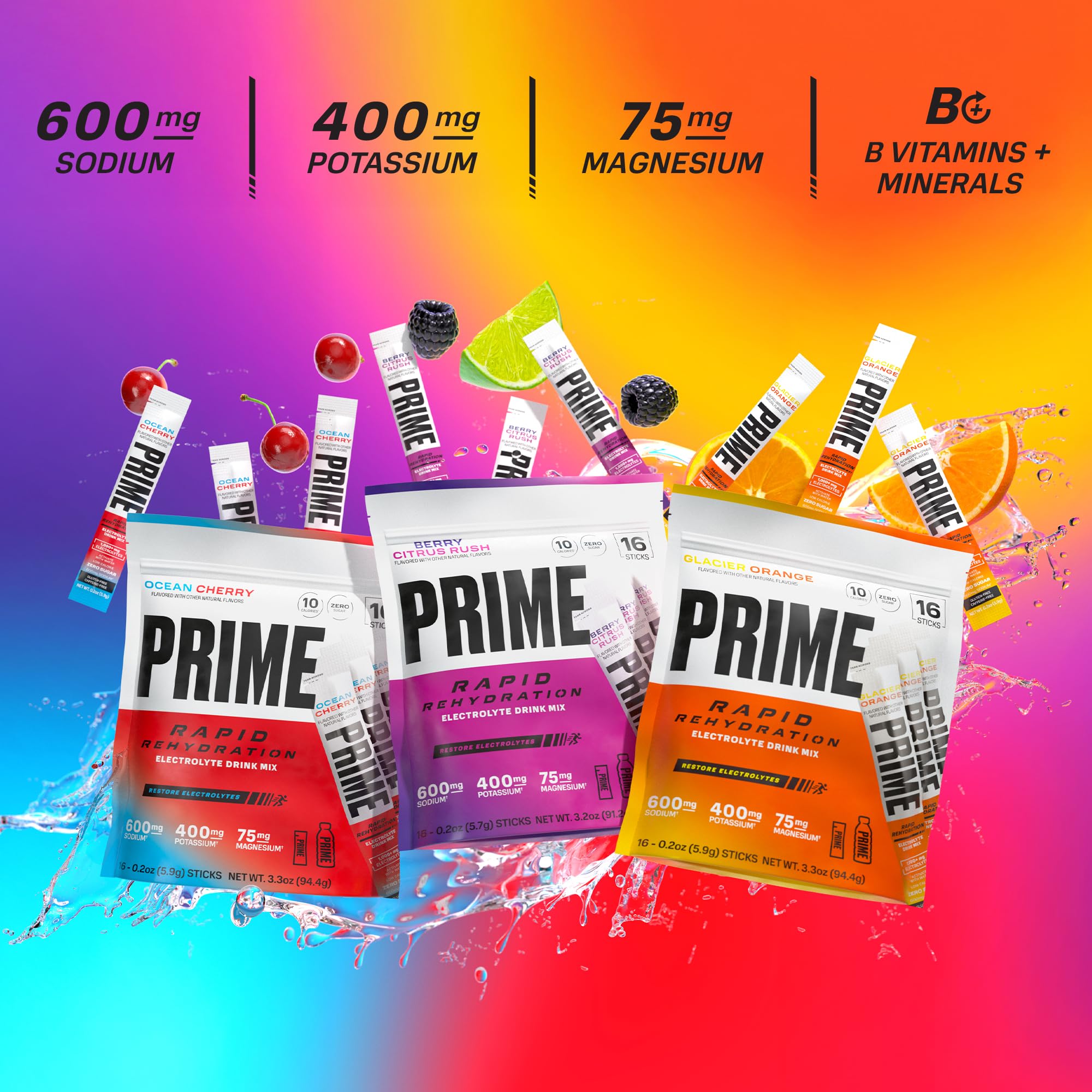 Prime Rapid Rehydration Electrolyte Powder Sticks, Ocean Cherry, Sugar Free Hydration Drink Mix with Sodium, Potassium, Magnesium & B Vitamins PRIME HYDRATION buy australia supplements