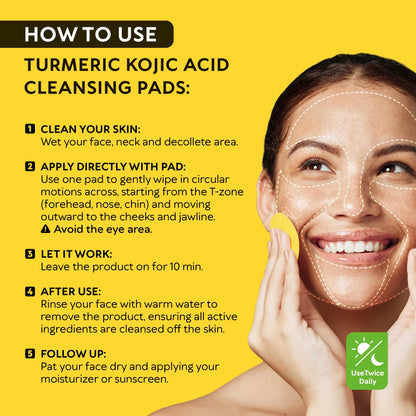 Turmeric Kojic Acid Cleansing Pads for Face - Exfoliating Sponges with Vitamin C & Lemon - Foaming Facial Wash for Glowing Skin & Uneven Tone Support - Gentle Daily Scrub RICHGRAND