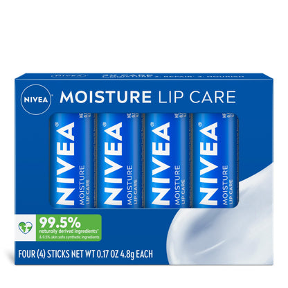 NIVEA Moisture Lip Care, Hydrating Lip Balms with Shea Butter, 4 x 0.17 OZ NIVEA