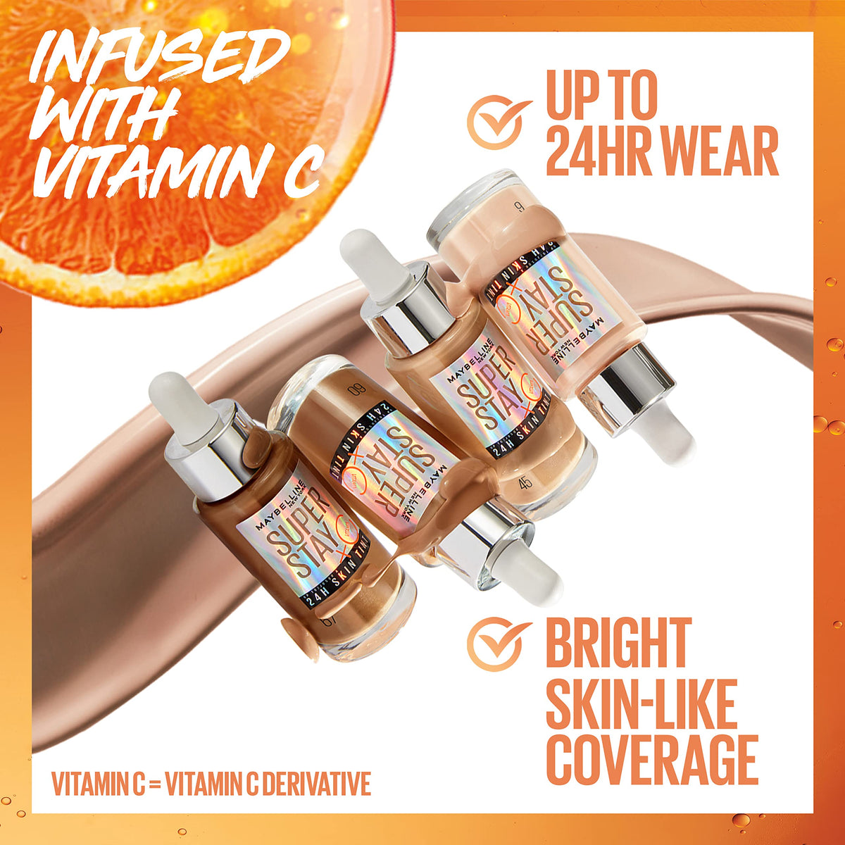 Maybelline Super Stay Up to 24HR Skin Tint, Radiant Light-to-Medium Coverage Foundation, Makeup Infused With Vitamin C, 120, 1 Count MAYBELLINE