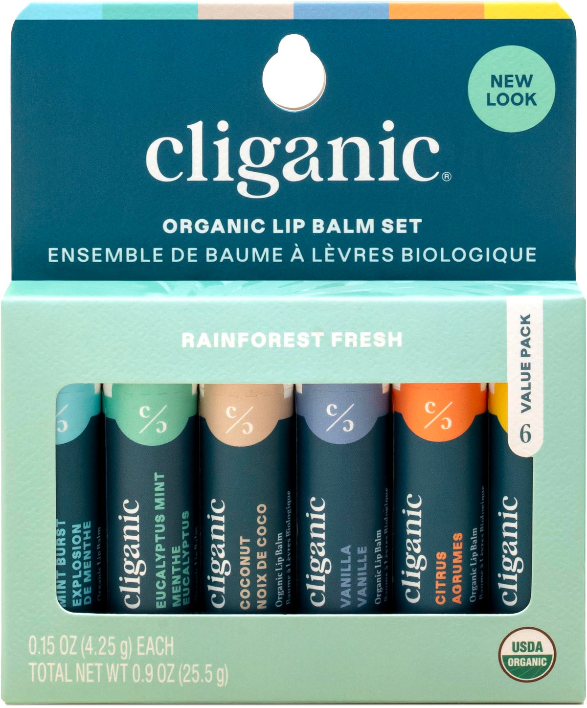 Cliganic Organic Lip Balm Set, 6 Flavors, 100% Natural for Dry Cracked Lips Cliganic