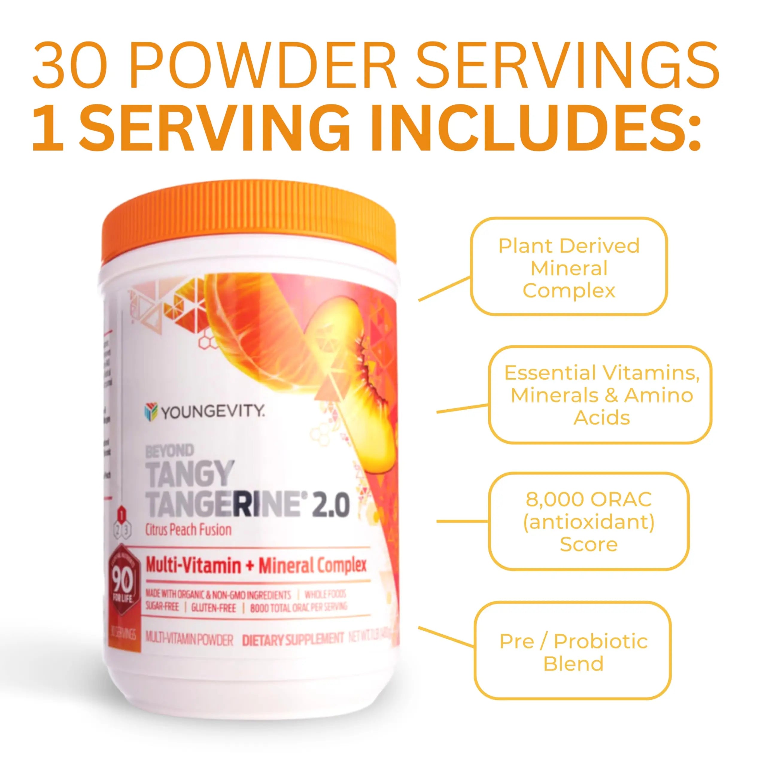 Youngevity Beyond Tangy Tangerine 2.0 Citrus Peach Ultimate Multi-Vitamin & Mineral Complex - Made with Natural & Whole Foods | 8,000 ORAC | 2 Canisters Youngevity buy australia supplements
