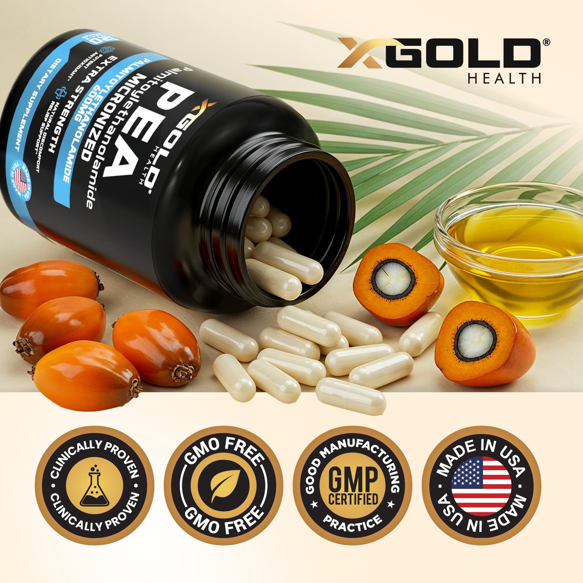 Palmitoylethanolamide Pea Supplement 600 mg | Micronized Pea 99% Highly Purified and Bioavailable | Made in USA | Supplement for Men and Women - 120 Capsules X Gold Health buy australia supplements