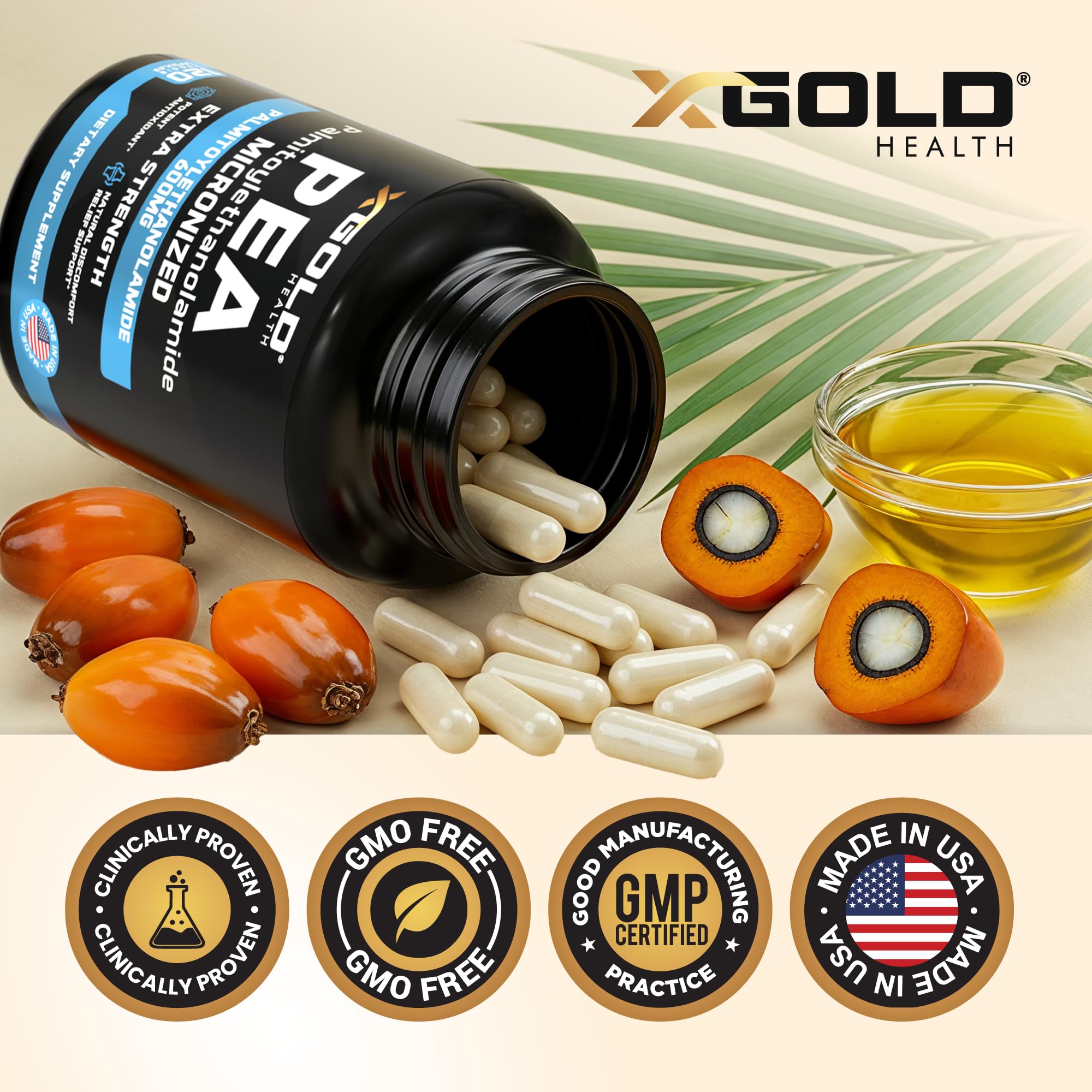Palmitoylethanolamide Pea Supplement 600 mg | Micronized Pea 99% Highly Purified and Bioavailable | Made in USA | Supplement for Men and Women - 120 Capsules X Gold Health buy australia supplements