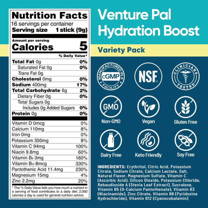 Venture Pal Sugar Free Electrolyte Powder Packets - Liquid Daily IV Hydration Packets for Rapid Rehydration | 7 Electrolytes & 5 Vitamins | Keto Friendly Venture Pal