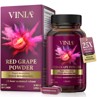 VINIA Piceid Resveratrol Supplement Capsules. Increases Blood Flow and Nitric Oxide. Blood Pressure and Heart Health Support VINIA