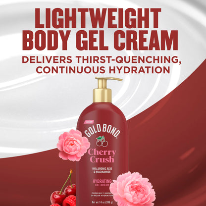 Gold Bond Cherry Crush Hydrating Gel Cream, Juicy Cherry Crush Scent, 24-Hour Hydrating Body Lotion with Hyaluronic Acid and Niacinamide, 14 oz. Gold Bond