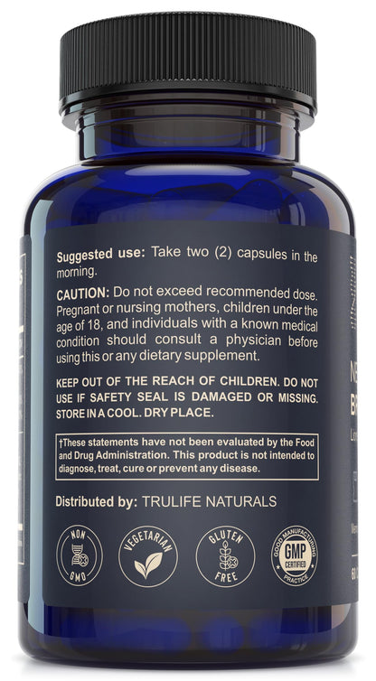 NEUROACT Brain Health Memory, Focus, Concentration, Mental Clarity with CognatiQ, Vitamin B3 & B6 | Manage Stress & Elevate Mood | Holistic Brain Health Formula, Sustained Energy & Well Being TRULIFE NATURALS