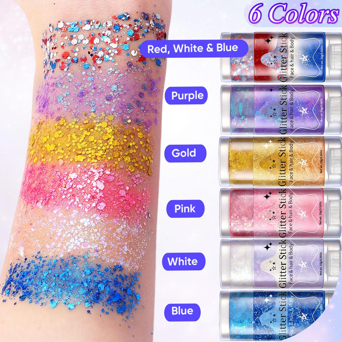 AROIC 6Pcs Body Glitter Stick, Sparkly Mermaid Face Glitter Makeup for Kids AROIC