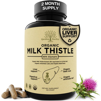 Garden of Herbz USDA Organic Milk Thistle Liver Detox Supplement 80% Silymarin, 250 mg with Beet Root & Artichoke Extract for Liver Support & Digestion, Garden of Herbz