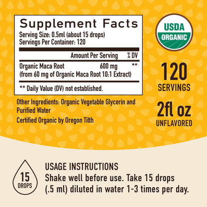 Maca Root Liquid Drops for Organic Energy Support for Women & Men | 2 Fluid Ounces | Support Hormone Balance, Mood, Energy & Fitness SMNutrition
