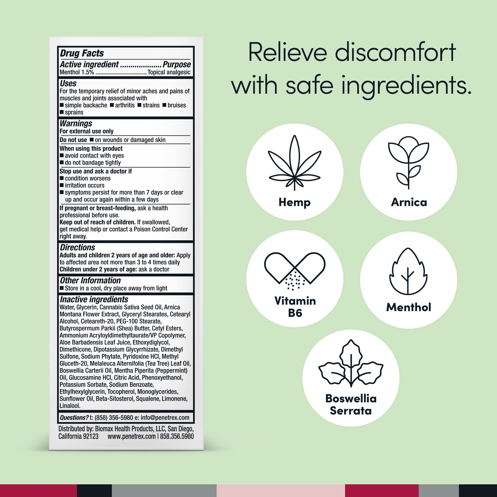 Penetrex Soothing Joint & Muscle Pain Relief Cream with Hemp - Deep Penetrating Menthol, Arnica and Hemp for Soothing, Hydrating Relief - Non-Greasy, Easy to Apply, Pleasant Scent- 2oz Squeezable Tube Penetrex buy australia supplements