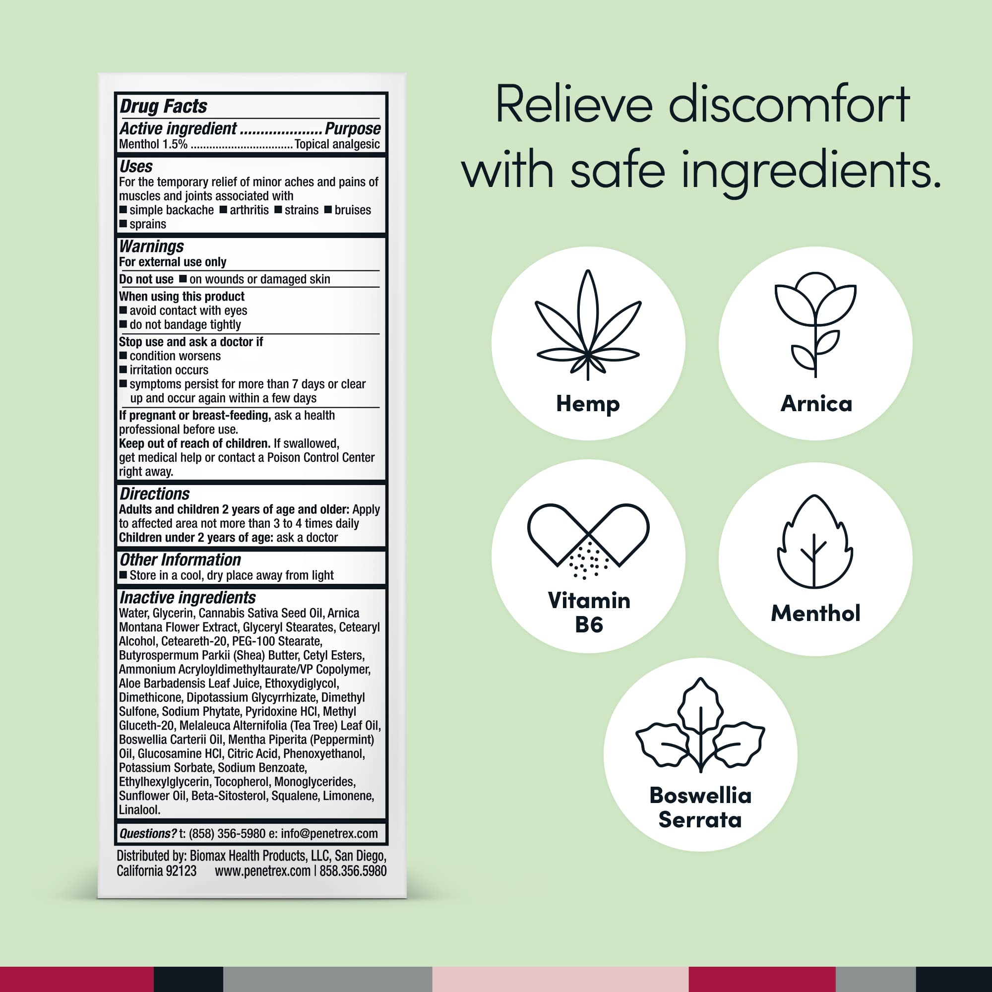 Penetrex Soothing Joint & Muscle Pain Relief Cream with Hemp - Deep Penetrating Menthol, Arnica and Hemp for Soothing, Hydrating Relief - Non-Greasy, Easy to Apply, Pleasant Scent- 2oz Squeezable Tube Penetrex buy australia supplements