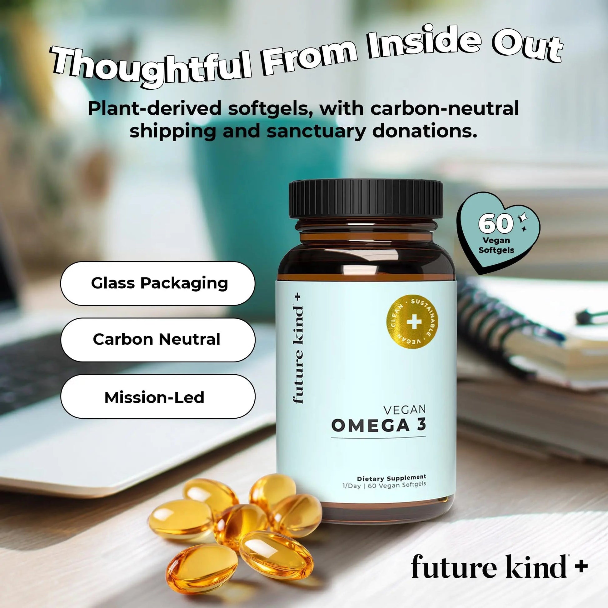 Future Kind Omega-3 Supplement for Clarity, Memory, and Mobility Comfort, 2 Months Supply of Citrus-Scented Softgels with EPA and DHA, Vegan Omega-3 Supplement from Algae, Carrageenan Free, 60 Count Future Kind buy australia supplements