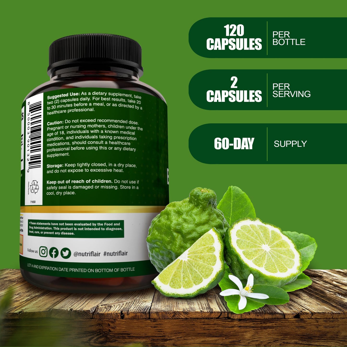 NutriFlair Organic Citrus Bergamot 1400mg, 120 Capsules - 25:1 Bergamia - Essential Oil and Citrus Bioflavonoids - Natural Heart Health Supplements NutriFlair