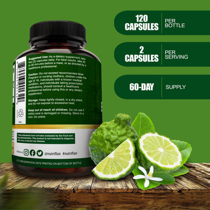 NutriFlair Organic Citrus Bergamot 1400mg, 120 Capsules - 25:1 Bergamia - Essential Oil and Citrus Bioflavonoids - Natural Heart Health Supplements NutriFlair