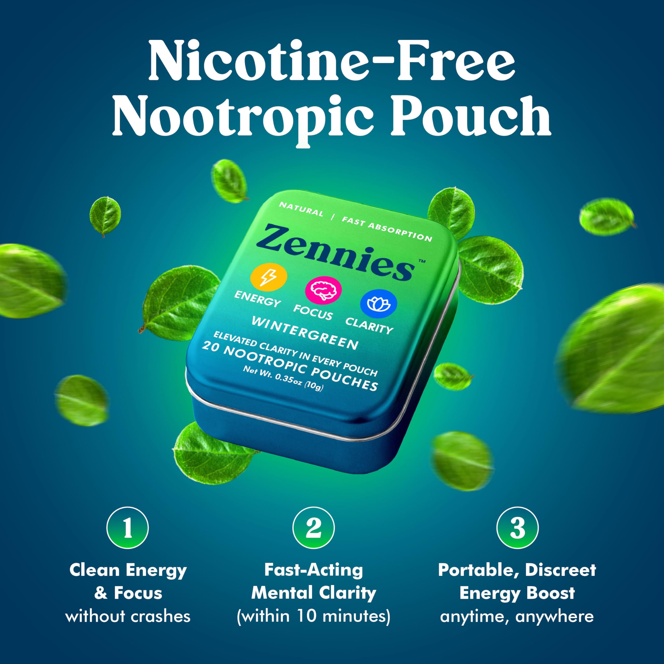 Zennies Caffeine Nootropic Pouches with Alpha GPC, L-Tyrosine & L-Theanine, Lion's Mane, Cordyceps, Reishi - Nicotine Free, No Sugar or Artificial Sweeteners Nootropic Energy Pouches, Wintergreen 1 PK Parrox buy australia supplements