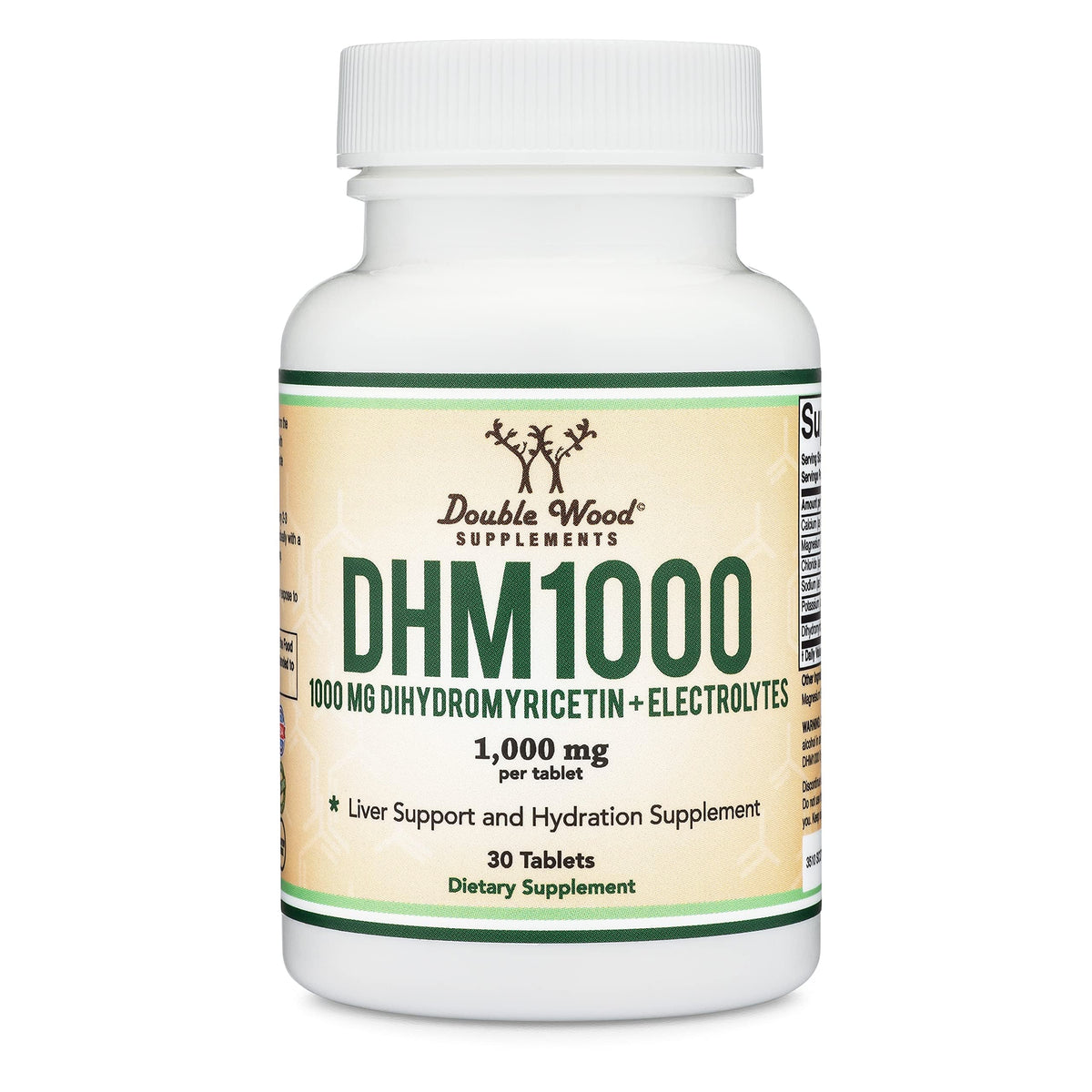 DHM1000 Dihydromyricetin (DHM) Tablets - Most Powerful DHM Supplement on The Market - 1,000mg per Capsule (30 Count) Enhanced with Electrolytes Double Wood Supplements
