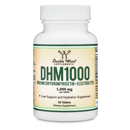 DHM1000 Dihydromyricetin (DHM) Tablets - Most Powerful DHM Supplement on The Market - 1,000mg per Capsule (30 Count) Enhanced with Electrolytes Double Wood Supplements