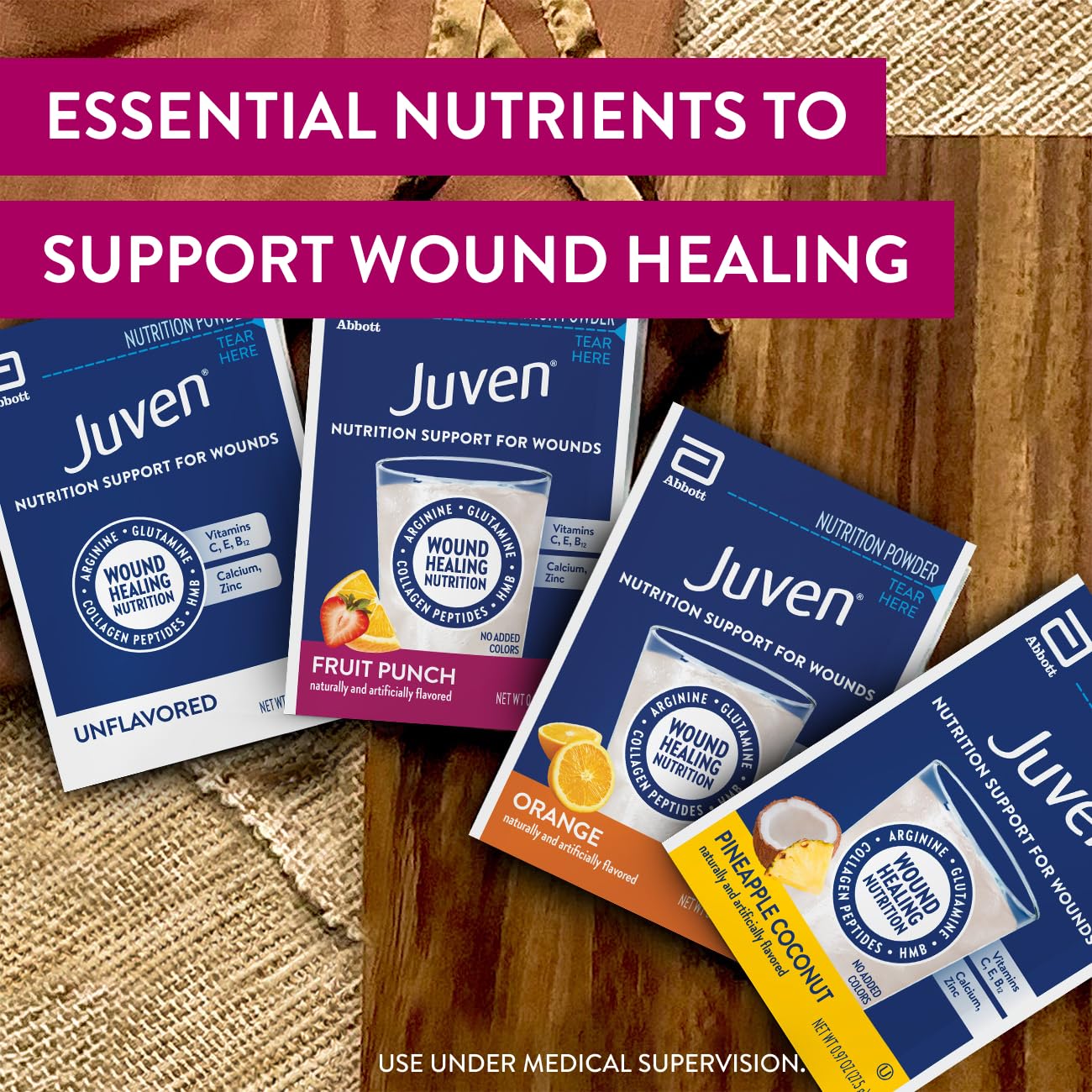 Juven Therapeutic Nutrition Drink Powder Including Collagen Peptides, Amino Acids, and HMB for Wound Healing Support, Orange, 30 Packets Juven