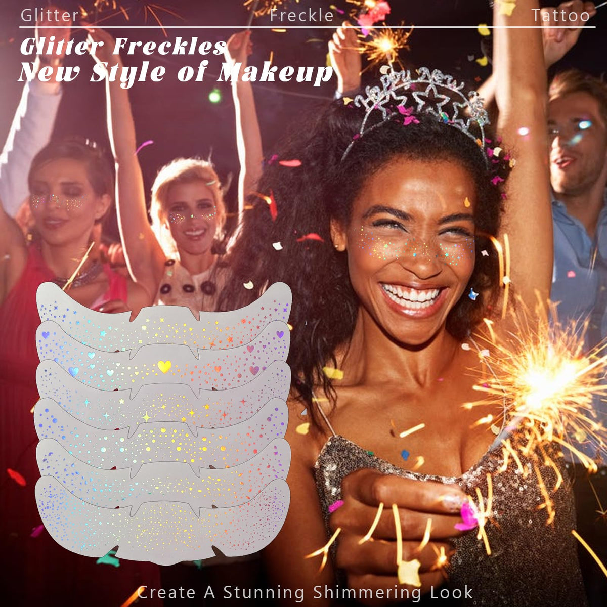 HOSAILY 6pcs Holographic Glitter Freckles Face Tattoo for Rave Accessories HOSAILY