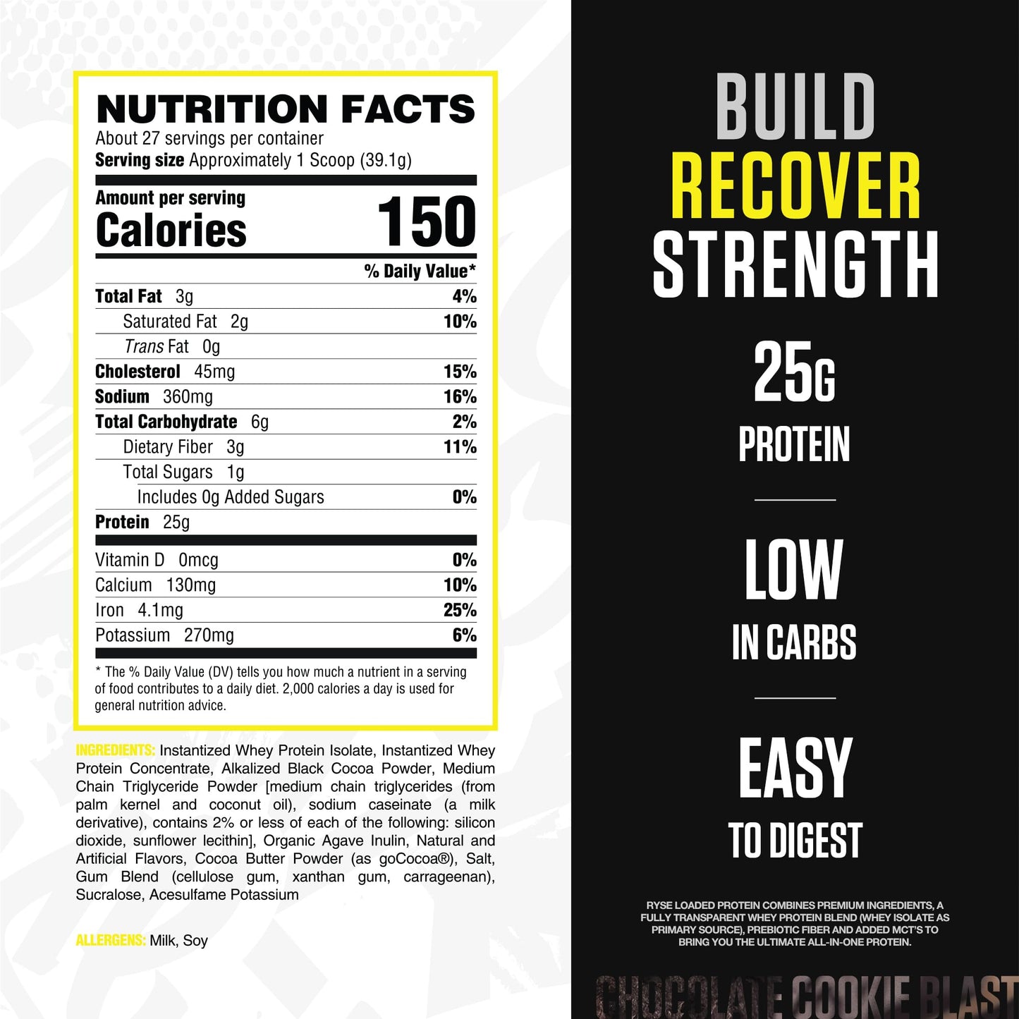 RYSE Loaded Protein Powder - Jet-Puffed Marshmallow - 25g Whey Protein Isolate & Concentrate with Prebiotic Fiber & MCTs - Low Carb, Low Sugar, Digestive-Friendly - 27 Servings / 2 lb Tub