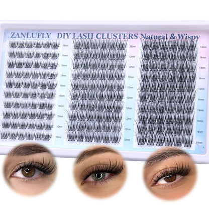 Lash Clusters Wispy Eyelash Clusters Natural CC-Curly Cluster Lashes zanlufly Wispy Individual Lashes 180Pcs Eyelash Extension 10 12 14MM DIY Lash Extension zanlufly