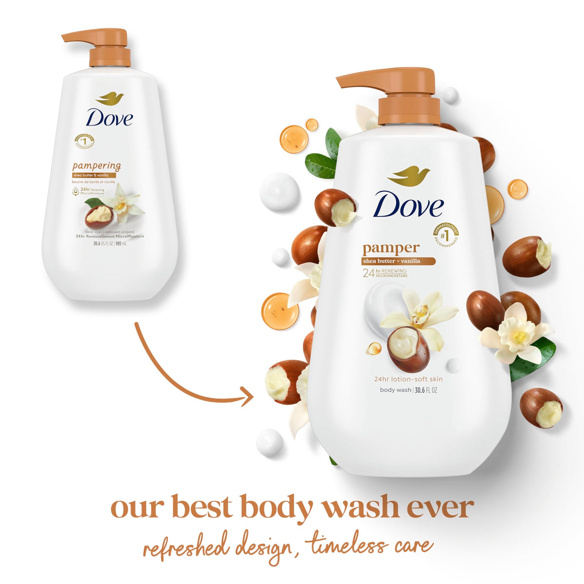 Dove Body Wash Pamper Shea Butter & Vanilla 30.6 oz Pump, Sulfate Free Dove